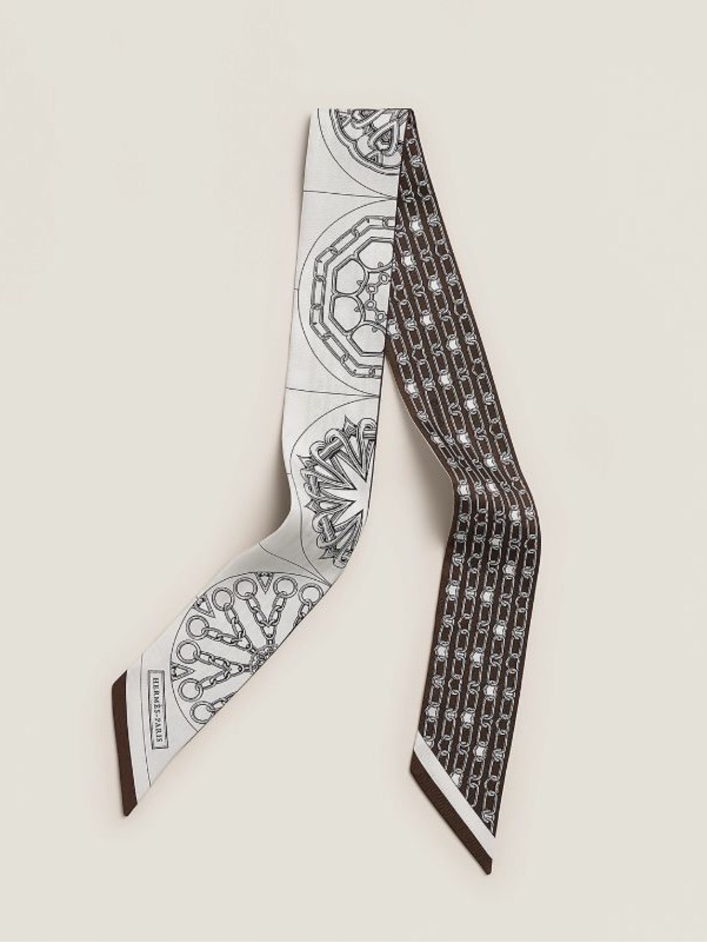 HERMES SILK EFFET KALEIDOSCOPE TWILLY WHITE ANTHRACITE MARRON